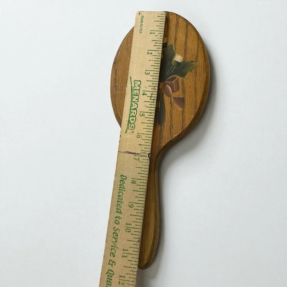 Vintage Wooden Hand Mirror, Beveled, ‎ handpainted Floral Design - Artist Signed